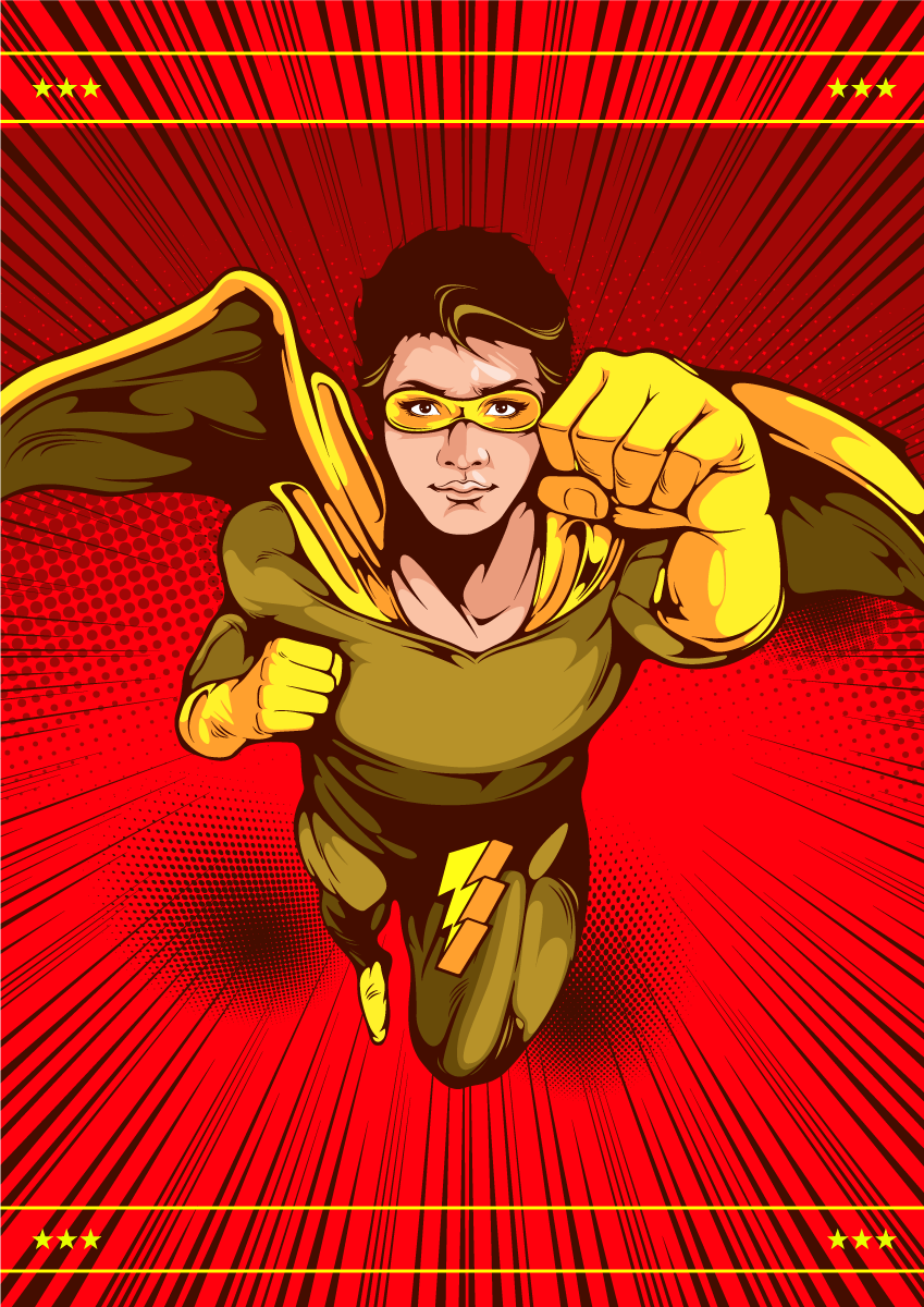 Alfombra vinílica infantil pose de acción de superhéroe - TenVinilo