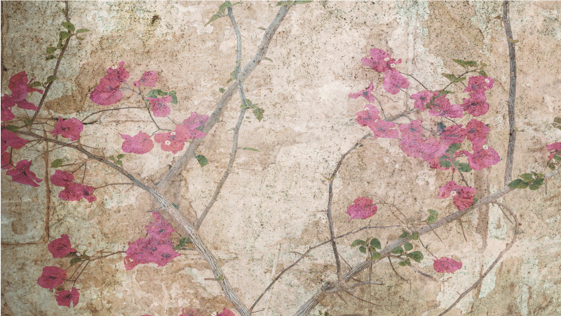 Alfombra vinílica flores superposición de rama de flor - TenVinilo