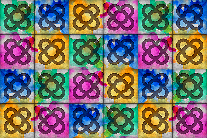 Alfombra de vinilo vintage azulejo de panot colorido - TenVinilo