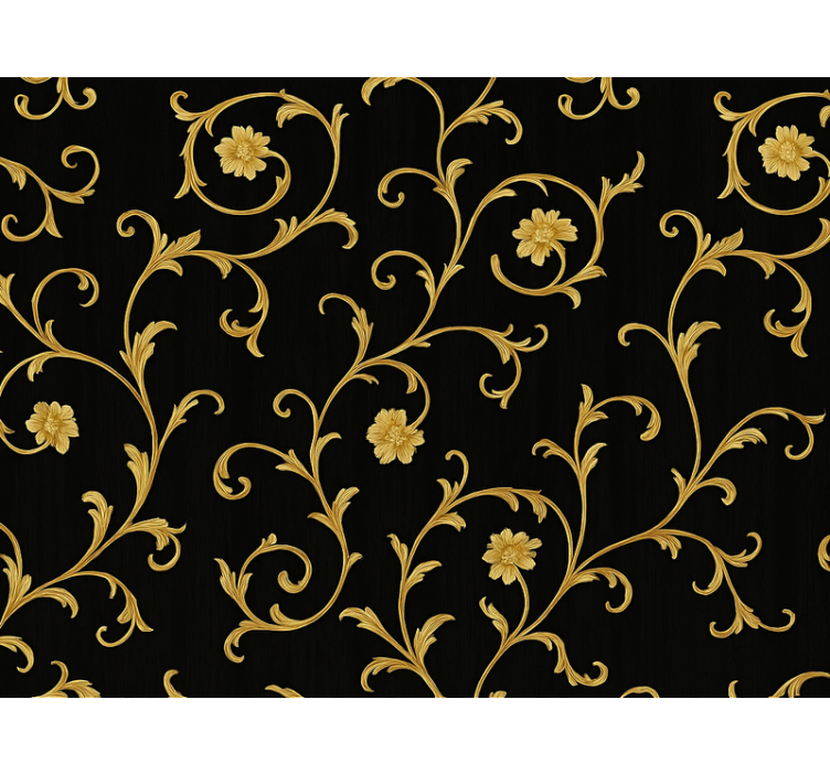 Papel tapiz barroco scroll de oro noche negra - TenVinilo