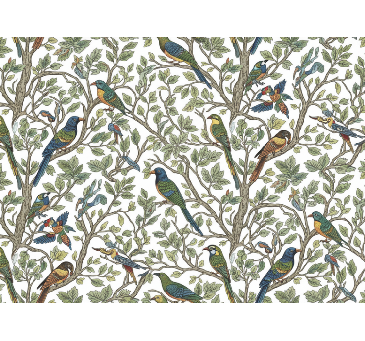 Papel tapiz árboles aves en el bosque - TenVinilo