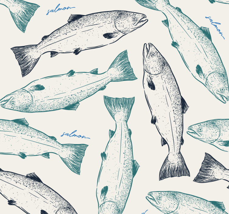 Papel tapiz peces ilustración de salmón - TenVinilo