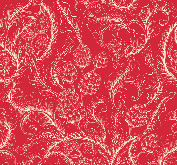 Papel pintado hojas estilo paisley rojo - TenVinilo