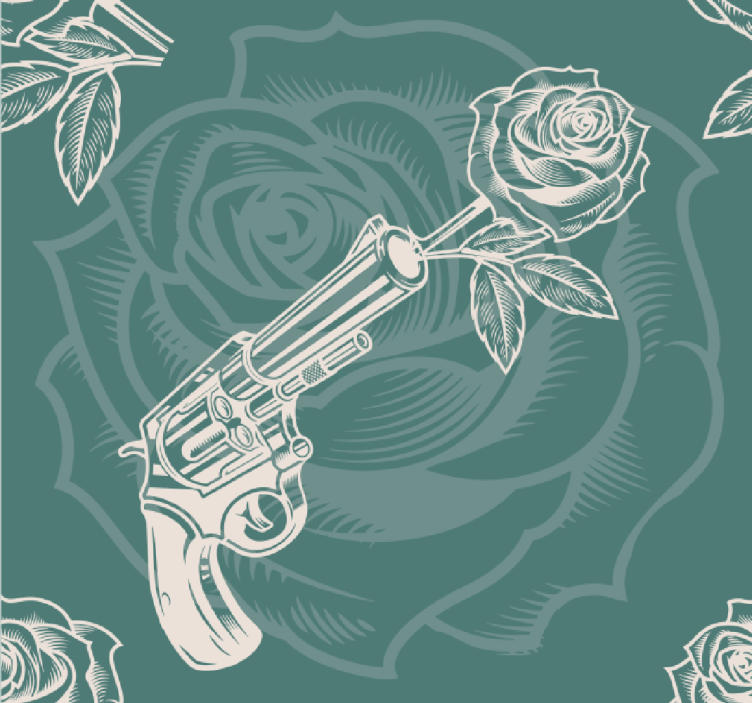 Papel tapiz arte pistola con rosas - TenVinilo