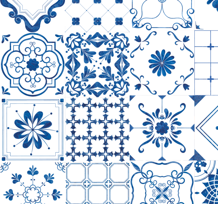 Papel pintado azulejos nórdicos azules - TenVinilo