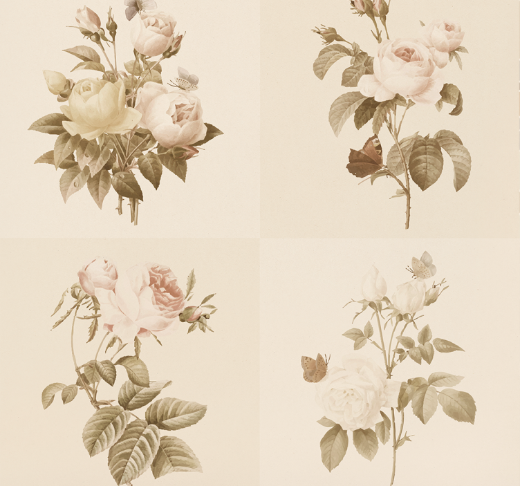 Papel tapiz entrada diseño de azulejos florales - TenVinilo