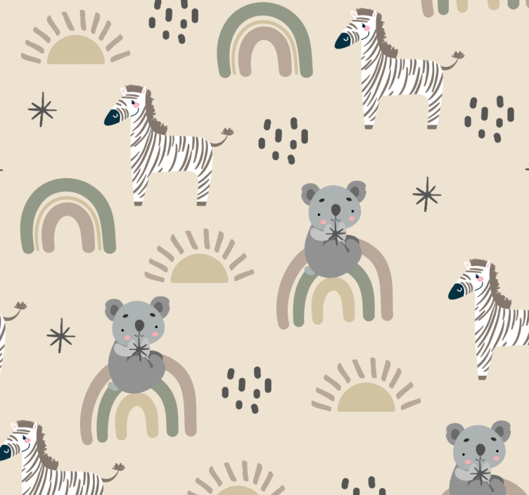 Papel tapiz animales patrón infantil beige y gris - TenVinilo