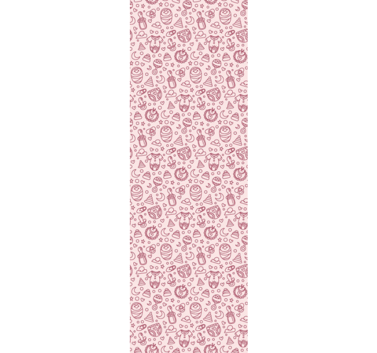 Papel tapiz bebé juguetes y ropa de color rosa - TenVinilo