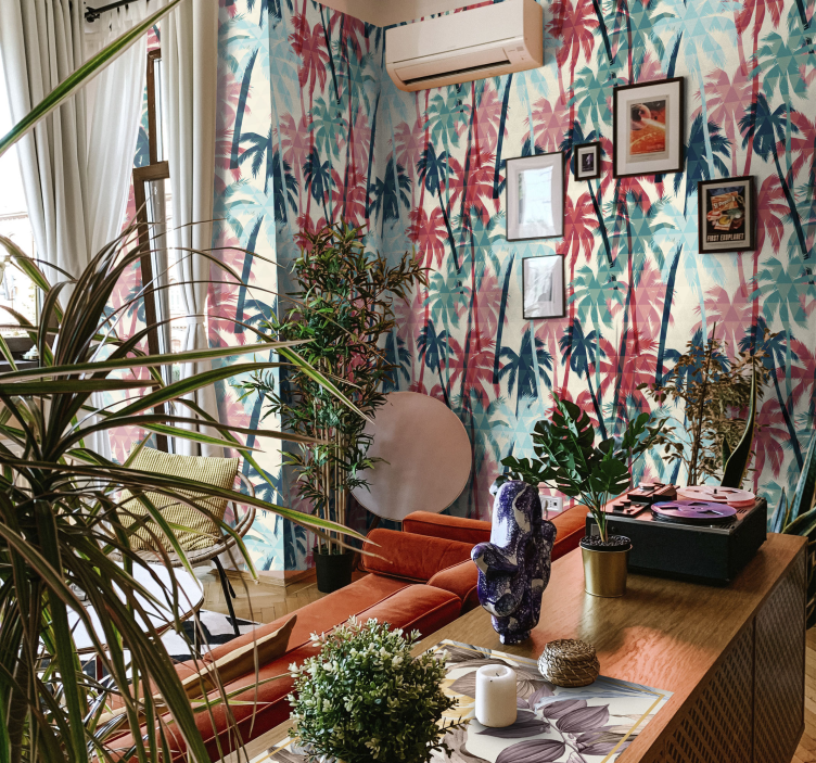 Papel tapiz selva dosel de palmeras vibrante - TenVinilo