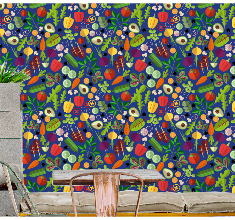 Papel pintado cocina verduras coloridas - TenVinilo