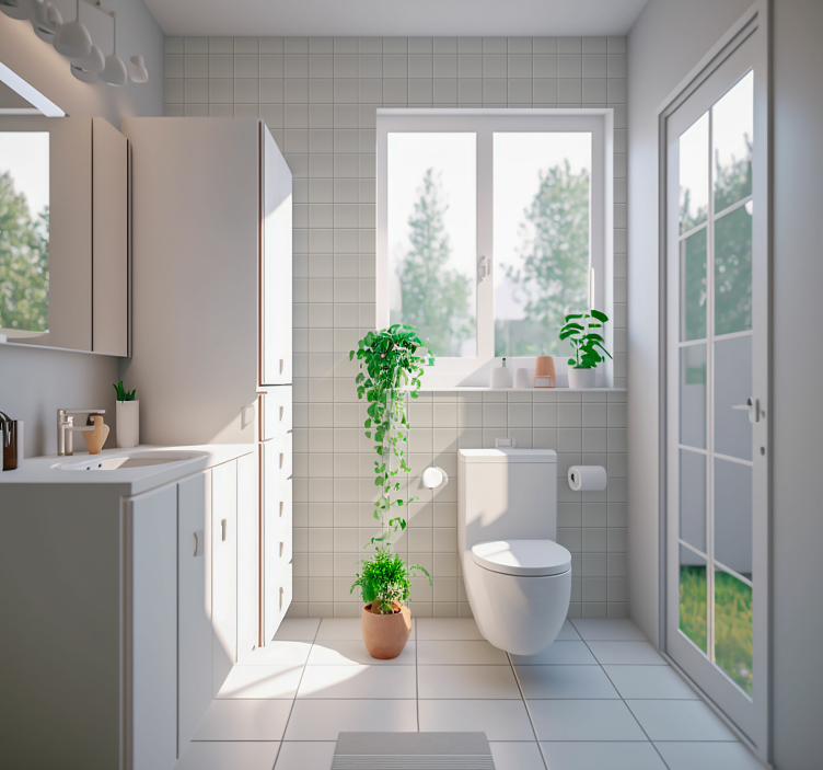 Papel tapiz azulejos motivo blanco simple - TenVinilo