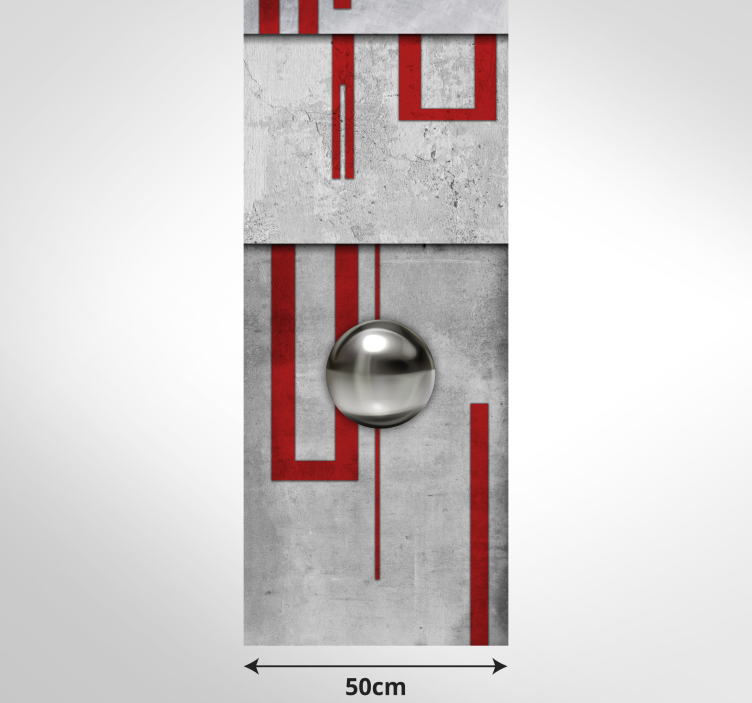 Papel pintado hormigón gris rayas rojas con esferas - TenVinilo