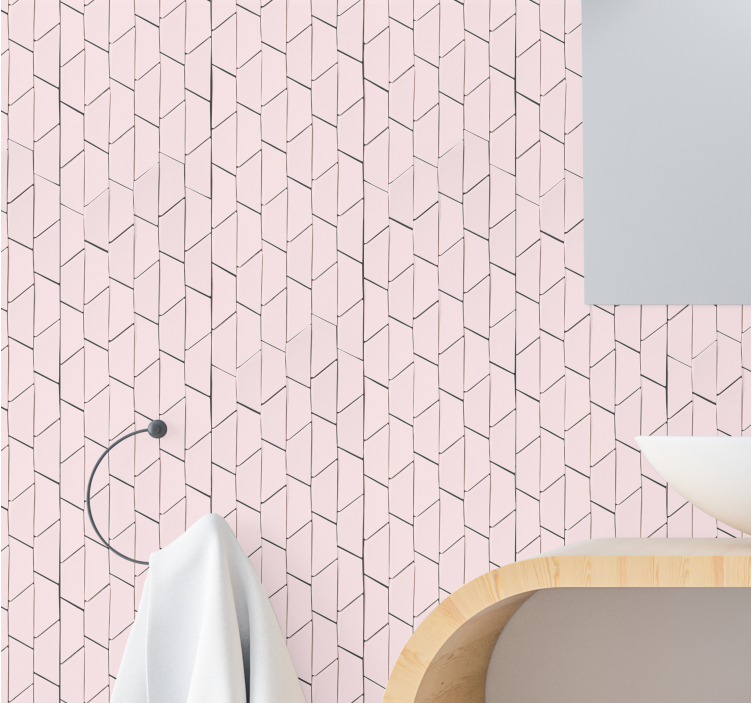Papel pintado azulejos Diagonal rosa estilo kawaii - TenVinilo