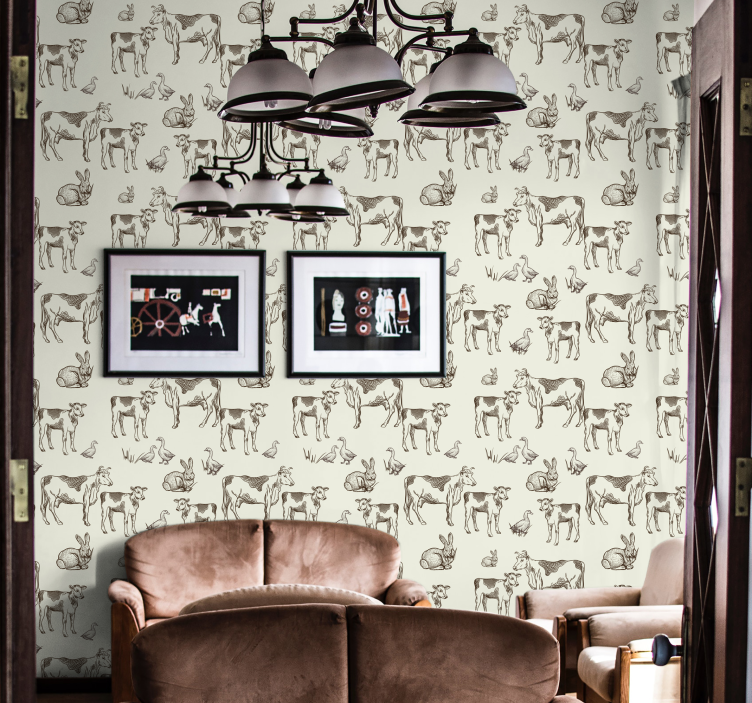 Papel tapiz animales bocetos de animales de granja - TenVinilo