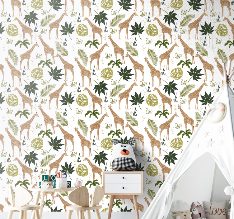 Papel tapiz animales tema de jirafa safari - TenVinilo