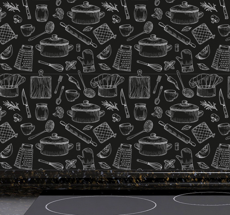 Papel tapiz cocina bocetos de utensilios de cocina - TenVinilo