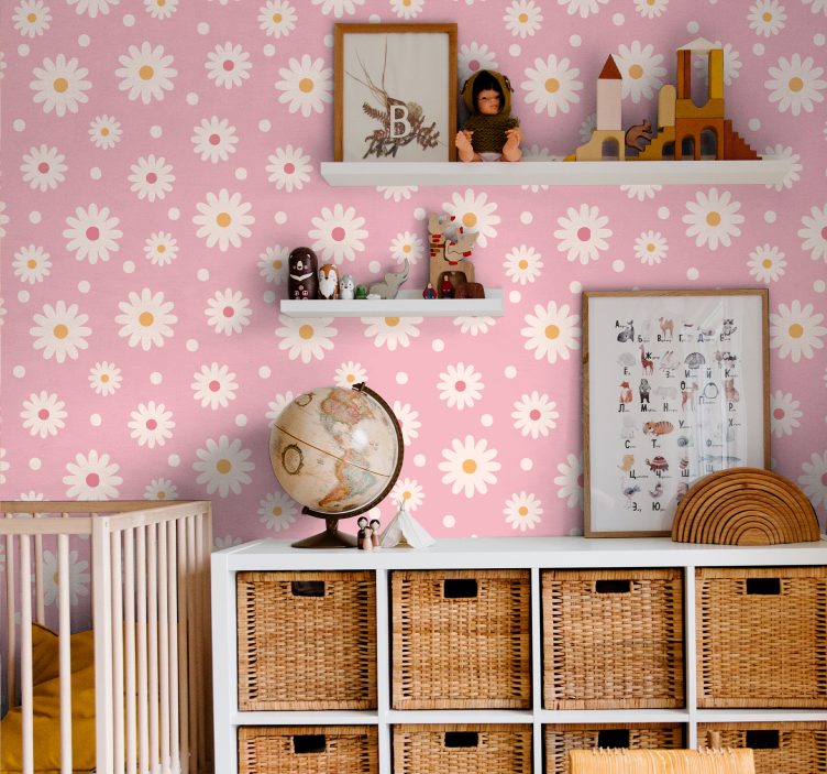 Papel tapiz flores diseño de patrón de margarita - TenVinilo