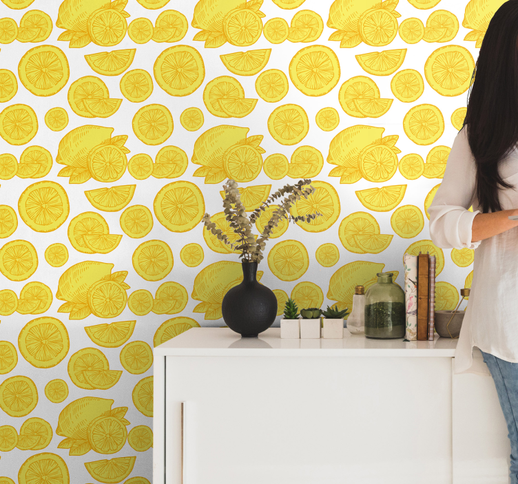Papel tapiz flores rodajas de cítricos - TenVinilo