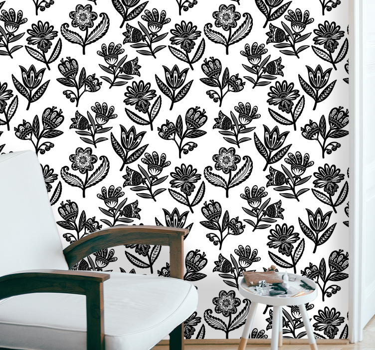 Papel tapiz ornamental motivo estampado floral - TenVinilo