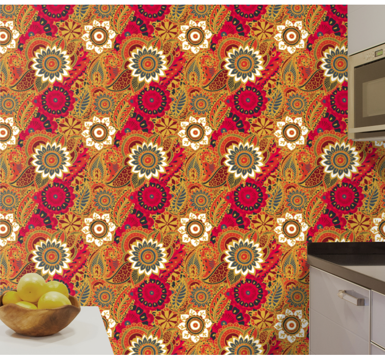 Papel pintado floral Adorno floral indio - TenVinilo