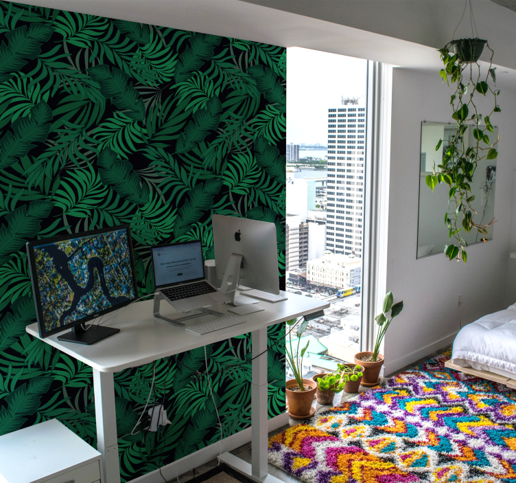 Papel pintado verde patrón selva - TenVinilo