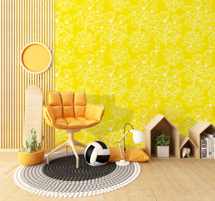 Papel decorativo amarillo patrón de diseño de flores - TenVinilo