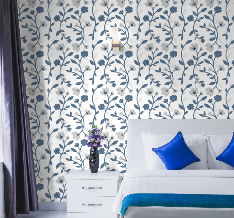 Papel pintado flores enredaderas verdes - TenVinilo