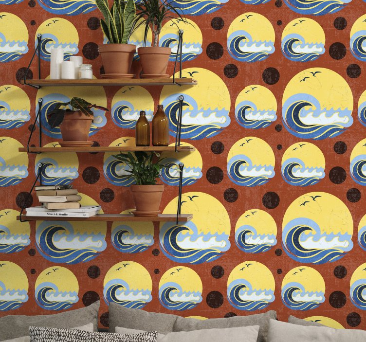 Papel pintado geométrico oleaje soleado - TenVinilo