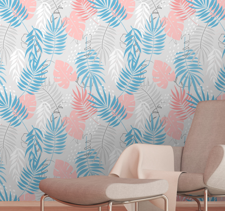 Papel pintado hojas monstera azul y rosa - TenVinilo
