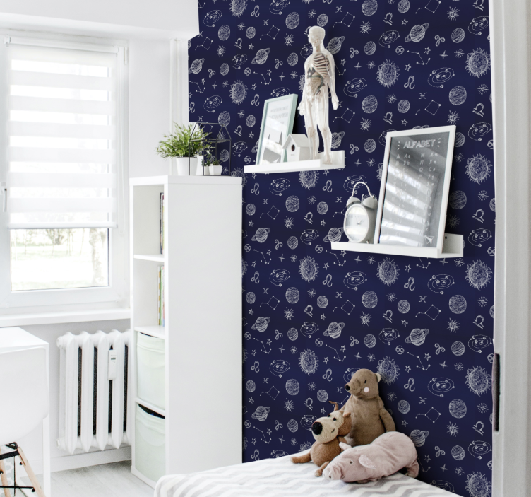 Papel pintado infantil azul de planetas - TenVinilo