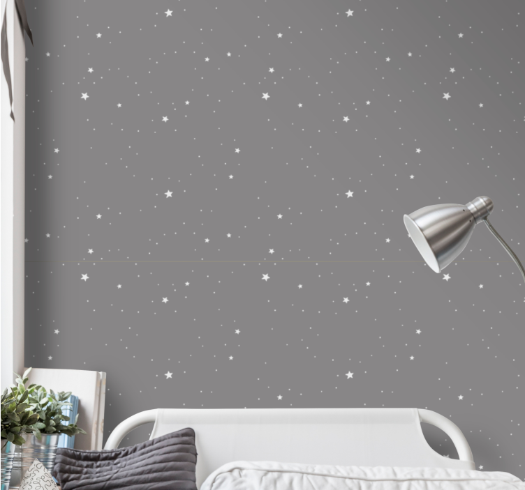 Papel pintado infantil Estrellas blancas sobre un fondo gris - TenVinilo