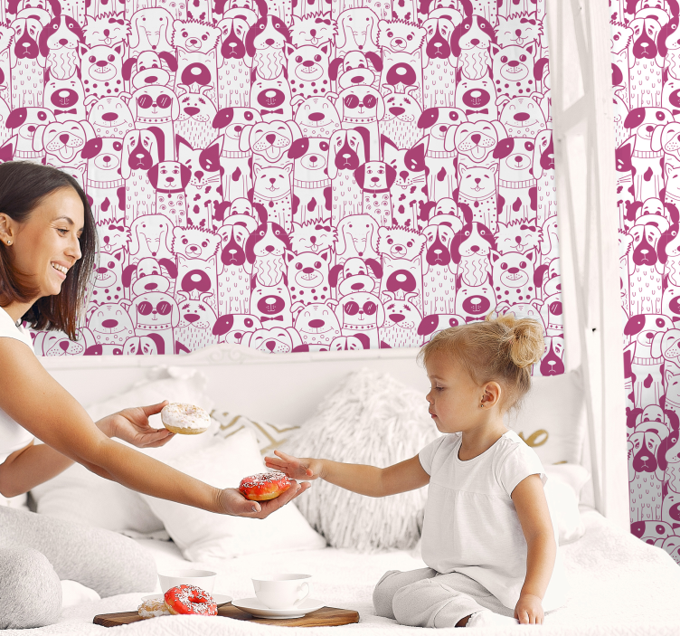 Papel pintado infantil patrón perros rosas - TenVinilo