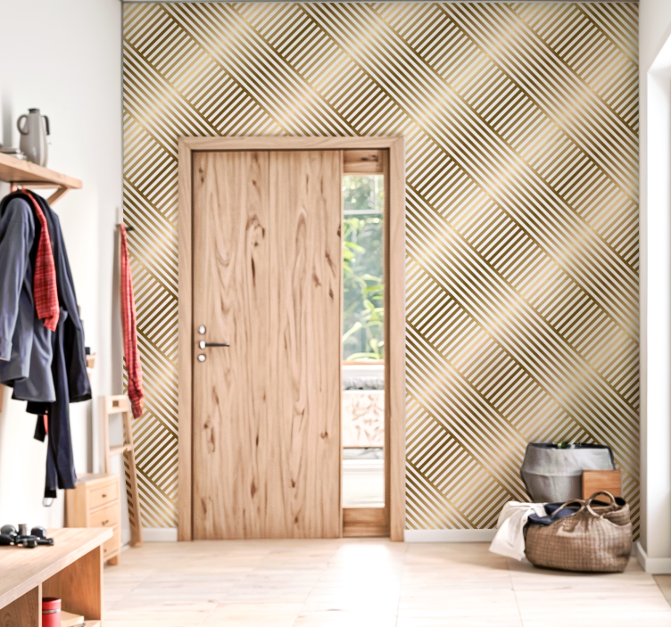 Papel decorativo para entradas líneas geométricas doradas - TenVinilo