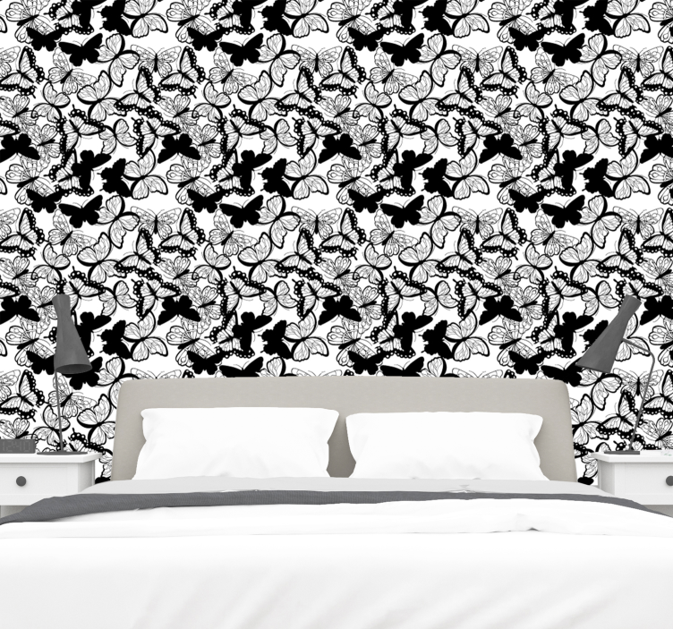 Papel pintado animal Mariposas blancas y negras - TenVinilo