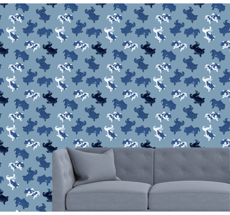Papel pintado animal Pez koi azul oscuro y gris - TenVinilo