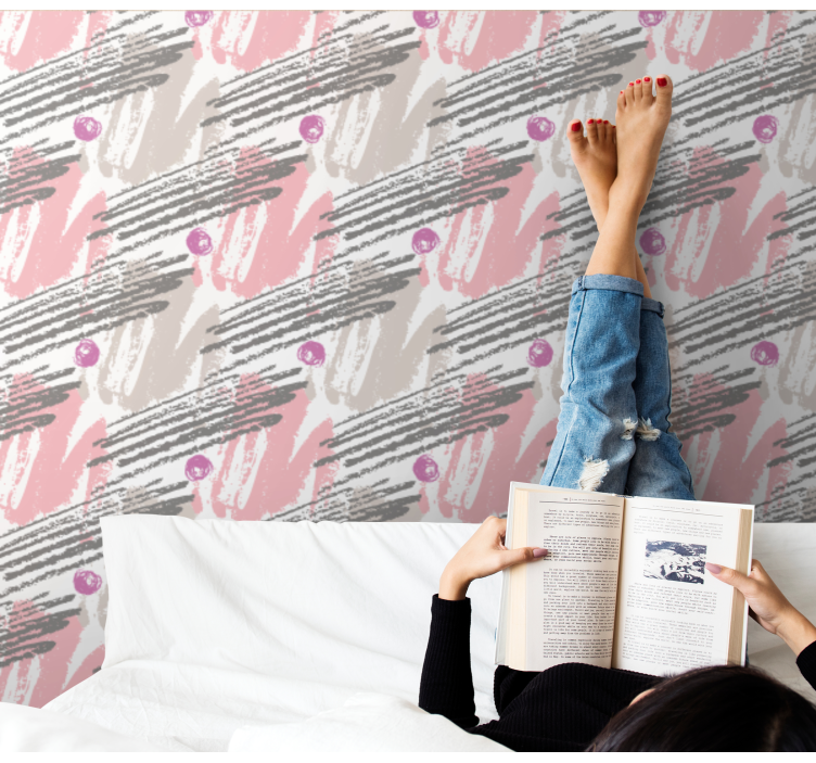 Papel pintado de arte Trazos de pintura rosa y gris - TenVinilo