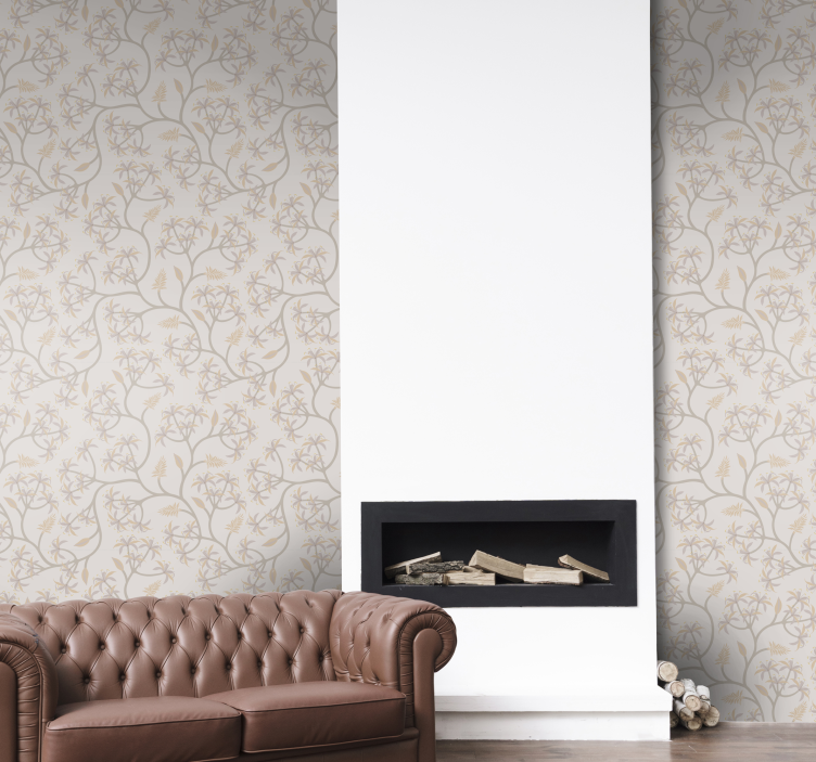Papel pintado flores con ramas beige - TenVinilo
