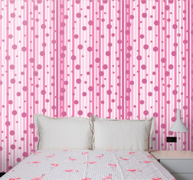 Papel pintado rayas Patrón vertical rosa y blanco con dods - TenVinilo