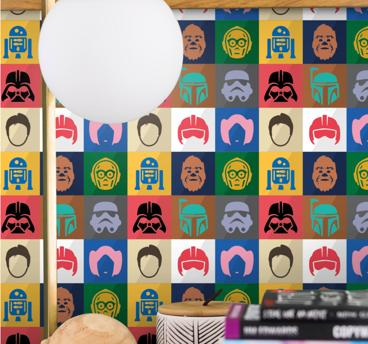 Papel pintado juvenil Arte colorido de los personajes de la estre - TenVinilo