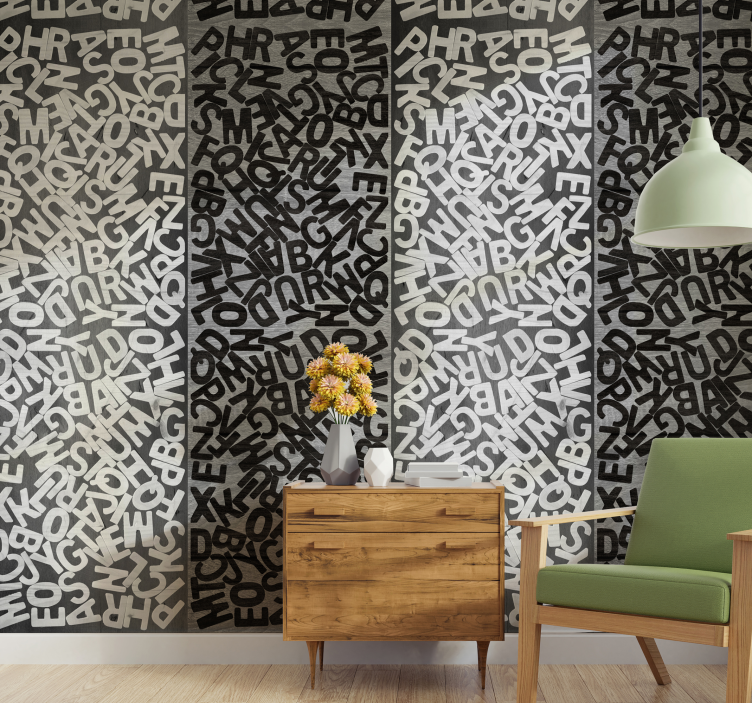 Papel pintado recibidor patrón gris de letras - TenVinilo