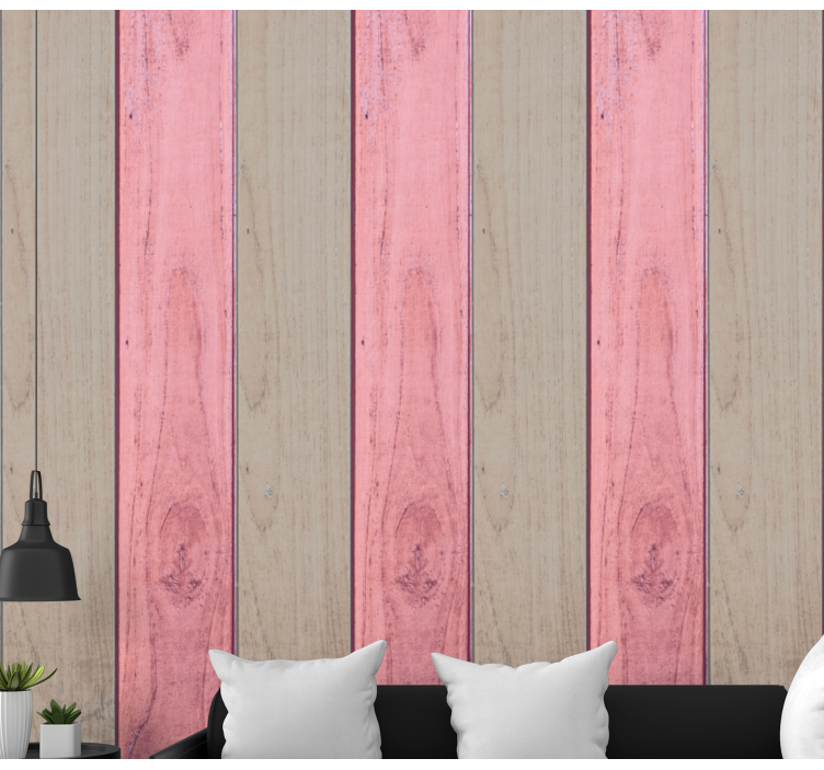 Papel pintado imitación madera Madera rosa y gris - TenVinilo