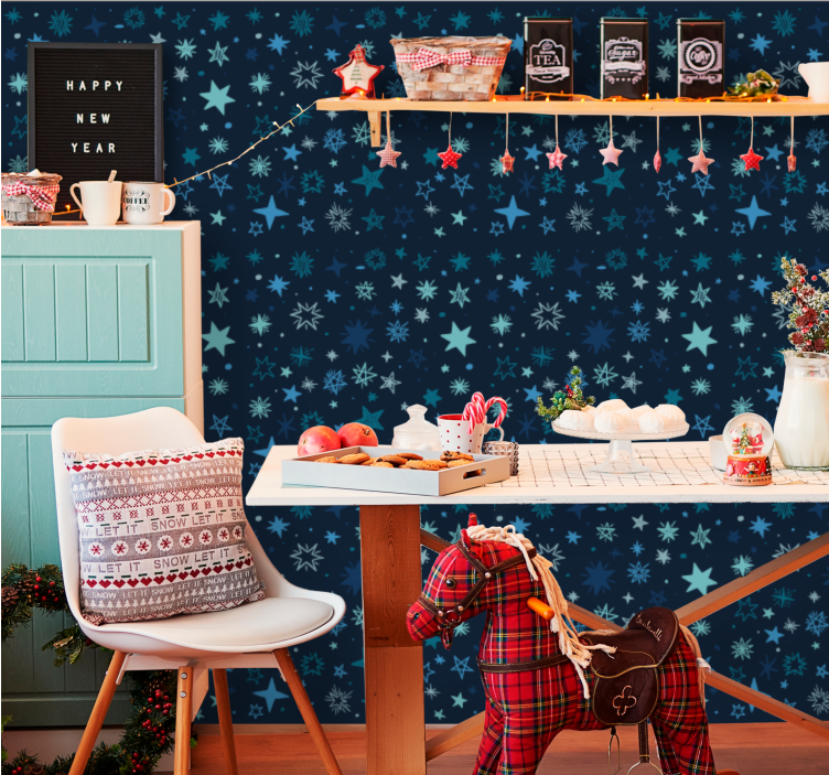 Papel pintado navidad Estrellas ilustración adornos navideños - TenVinilo