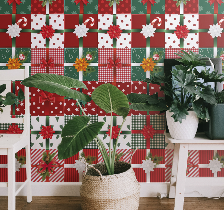 Papel pintado salón paquete cajas regalo - TenVinilo