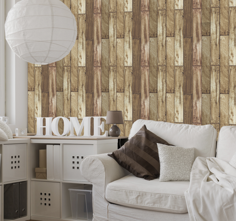 Papel pintado retro madera tarima natural - TenVinilo
