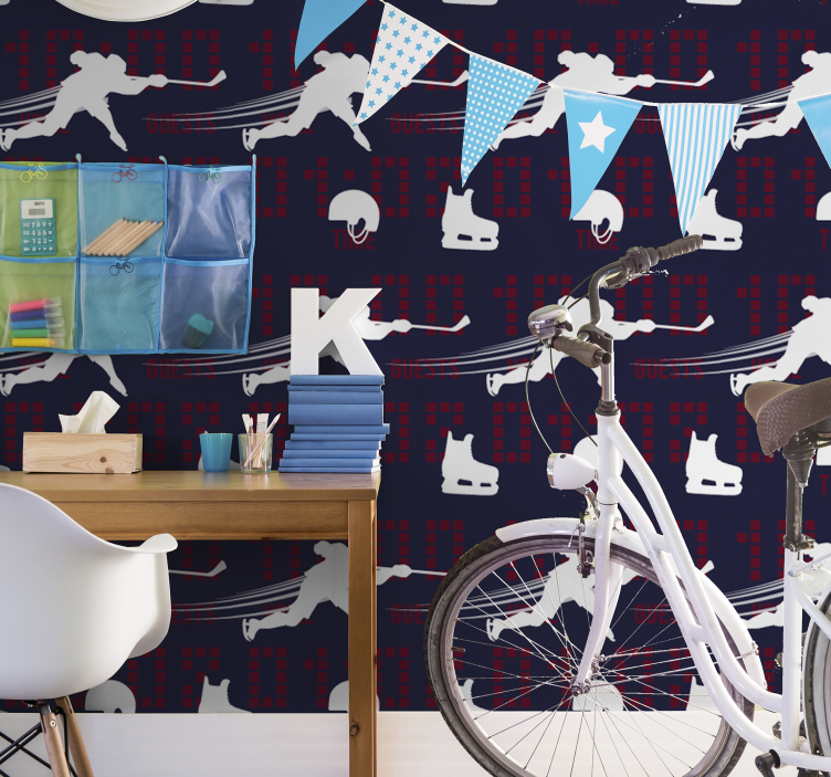 Papel tapiz personalizable acción de hockey sobre hielo - TenVinilo