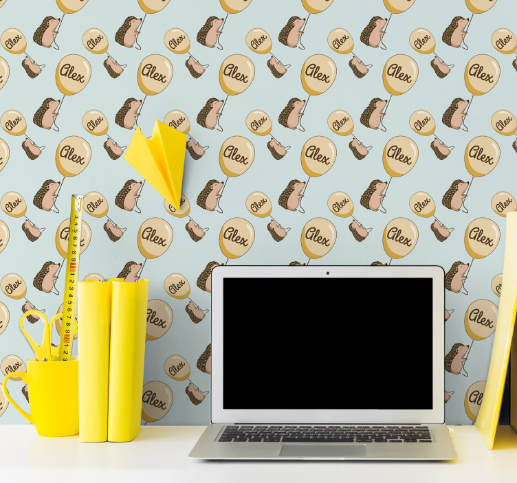 Papel tapiz infantil erizos con globos y nombre - TenVinilo