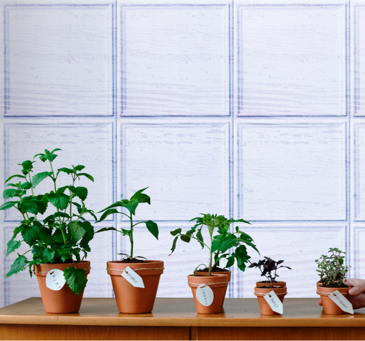 Papel tapiz azulejos patrón azul y blanco - TenVinilo