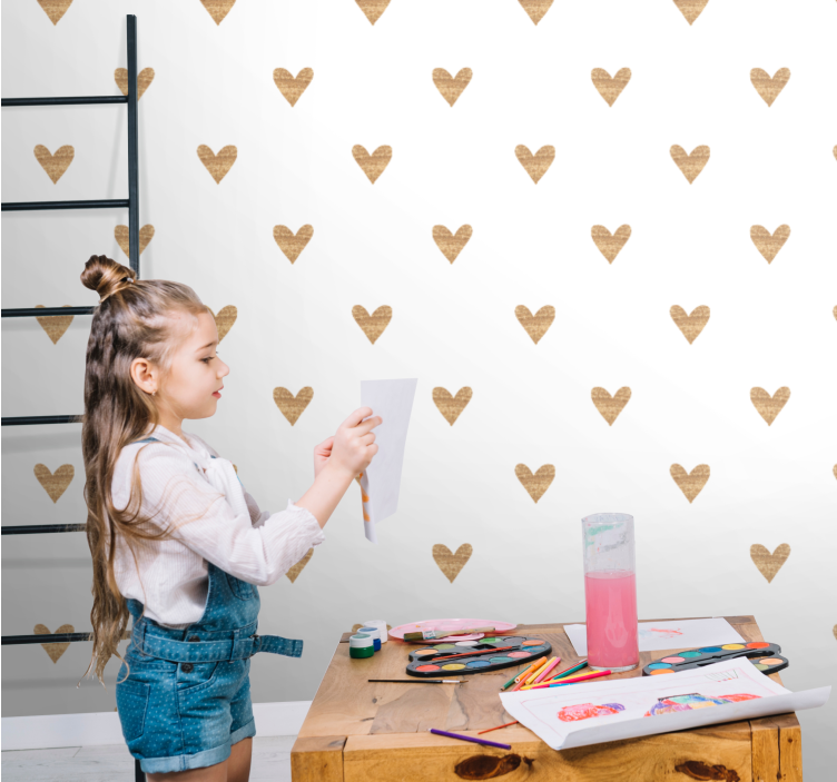 Papel tapiz infantil corazón dorado con fondo blanco - TenVinilo