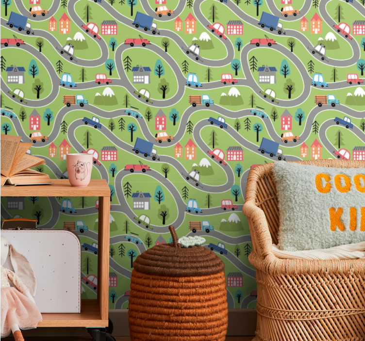 Papel tapiz ciudades escena de carretera sinuosa - TenVinilo