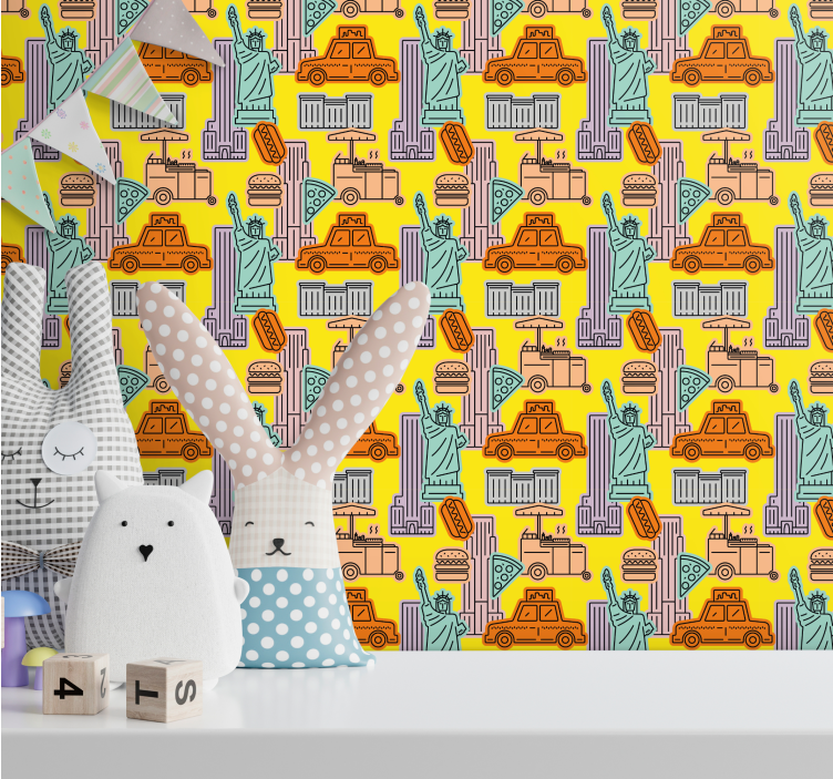 Papel tapiz Nueva York tema del taxi urbano - TenVinilo